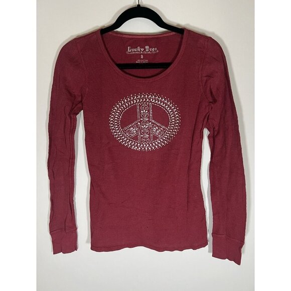 Y2K Lucky Tees maroon thermal silver beaded peace yoga graphic S festival - Picture 1 of 9